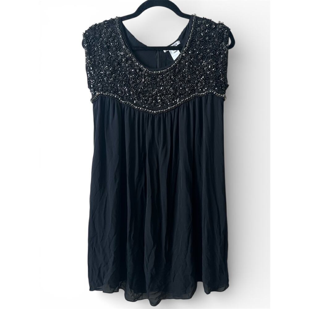 Alice + Olivia Black Beaded 100% Silk Babydoll Dress Women's Size Small